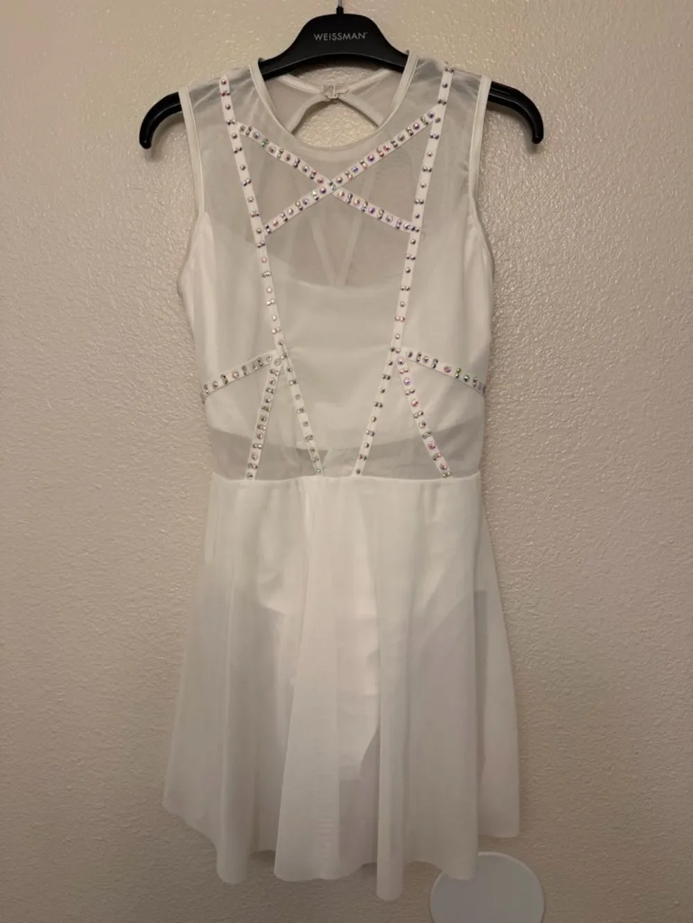 WEISSMAN Elite Dance Costume lyrical white Paper Thin 17967 custom rhinestone MA